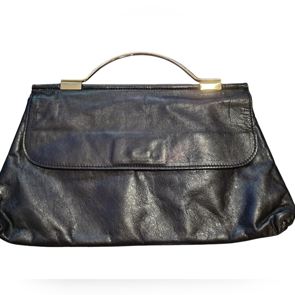 Vintage Black Leather Envelope Handbag